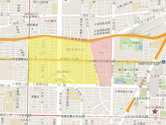 東區の範囲(Google Map)